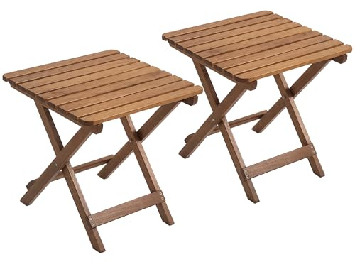 Outsunny Beistelltisch Outdoor, 2er-Set Gartentisch, Klappbar Campingtisch aus Holz, Klapptisch für Garten, Balkon, Teak, 45 x 45 x 45 cm