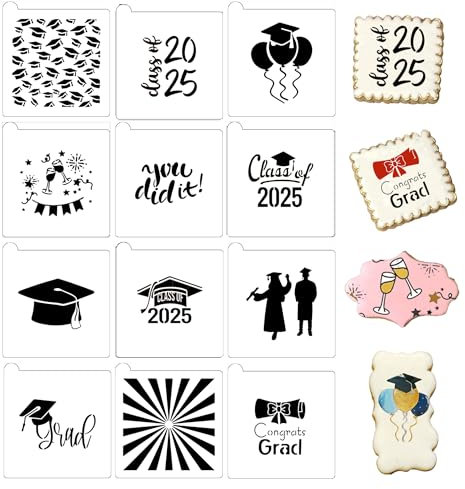 12PCS Graduation 2026 Cookies Stencils, 4Inch Class of 2026/Congratulations/Graduation Balloons/You did it/Grad for Baking, Royal Icing, Sugar Cookie, Cupcakes, Cards Decorating Tools