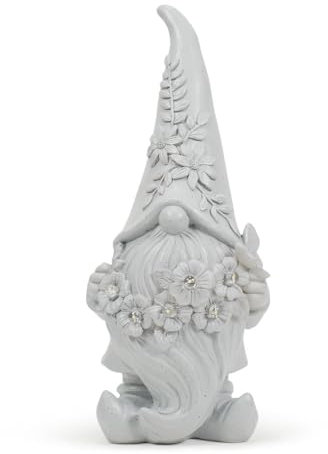 ValueLights | Solar Powered Flower Gonk Garden Ornament Grey Outdoor Statue, Solar Light for Outdoor Garden Patio | Outdoor Lights & Home/Garden Improvements Essential |