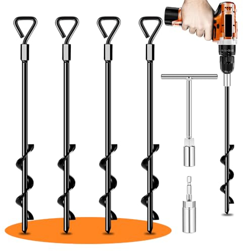 Bodenanker Erdanker Zelte Trampolin Bodenanker Zum Eindrehen 4er Set Heavy Duty Zelt Anker FüR Schaukelgestell, Bodenanker Garten, Vordach, Zeltanker, Zeltschrauben Camping, Widerstehen Starkem Wind