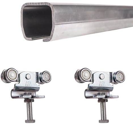 ATTAS MEA Kit complet de ferrures pour porte coulissante et portail de grange – Type 0, jusqu'à 90 kg | 2-4-6 m | Rail en C extérieur |sans support |Rail de guidage et chariot roulant
