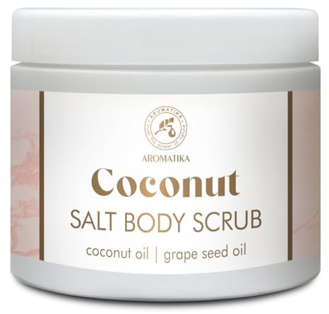 Körperpeeling Kokos 500 g - Salz Peeling für Körper - Körperpeeling mit Kokosnussöl & Traubenkernöl - Aromatisches Körperpeeling - Kokosnussduft - Körperpflege - Coconut Body Scrub