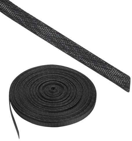 Rebower 100ft PET Expandable Wire Loom 1/2 Inch, PET Braided Wire Sleeving Cable Management Sleeve Tubing [for Audio Video Home Office Cord Protector]-Black