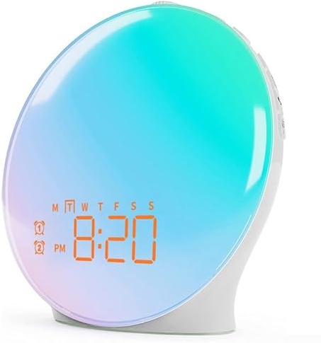 Innovador reloj despertador de simulación de amanecer para niños con alarmas duales y sonidos tranquilos de radio FM (edición inteligente)