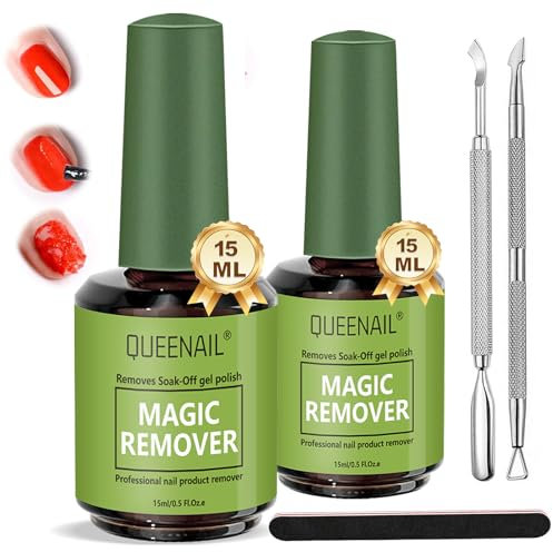 2 Pcs Quita Esmalte Semipermanentes para Uñas, 15ml Quitaesmaltes De Uñas, Gel Nail Polish Removercon Empujador Cutícula y Lima de Uña,Rápidamente el Esmalte de Uñas en 3-5 Minutos
