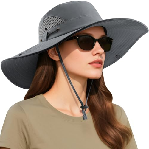 DRESHOW Sombrero de Sol Mujer de Ala Ancha al Aire Libre de Protección UV Sombreros de Verano Plegable de Malla de Pesca de Playa Cubo Gorra