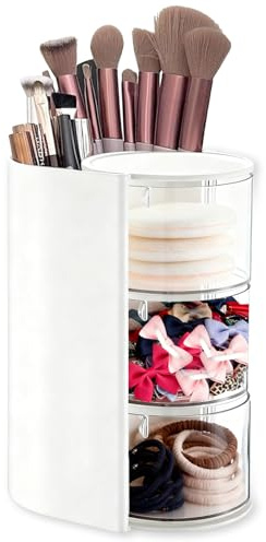 Plateau rotatif à 180° - Organisateur de maquillage à 3 étages - Porte-pinceaux de maquillage transparent - Rangement pour bijoux, accessoires de cheveux, houppettes en poudre, pinceaux de maquillage
