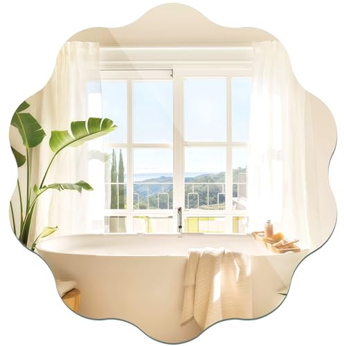 TSKDKIT Wall Mirror 40 cm Stick On Mirror for Walls, Self Adhesive Frameless HD Glass Mirrors Wavy Mirrors for Bathroom, Hallway, Bedroom