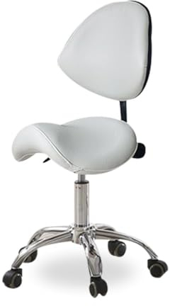 Sadelrullande snurrpall, professionell kontorsstol med sadelpall och kraftig metallbas, hydraulisk rullpall for studio(White)