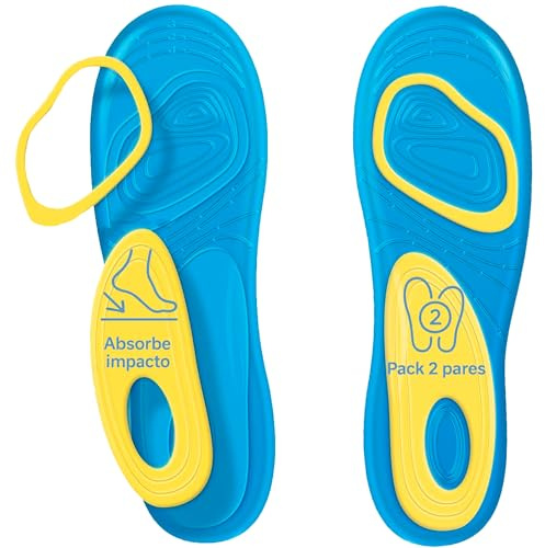 YALTRIX Plantillas de Gel Activo – Pack 2 Pares – Amortiguación Anti Fatiga para Trabajo y Caminar, Recortables, Absorben Impacto y Sudor, Confort Diario Unisex – Tallas 36-41/42-46. (C-1, 36-41)