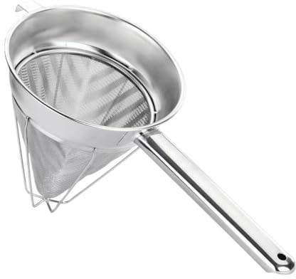 8-Inch Stainless Steel Fine Mesh Chinois Strainer, Large Strainer Reinforced Bouillon Strainer for Sauces, Soups, Purees, Pastes, Jelly, Custard, Curds and etc.