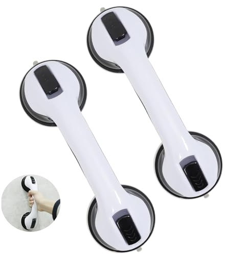 2 Pezzi Maniglia Doccia con Ventosa 30 cm,Barra di Sicurezza Bagno Senza Fori,Maniglione di Supporto Antiscivolo per Anziani,Bambini e Disabili,Riutilizzabile per Doccia,Vasca,WC,Nero