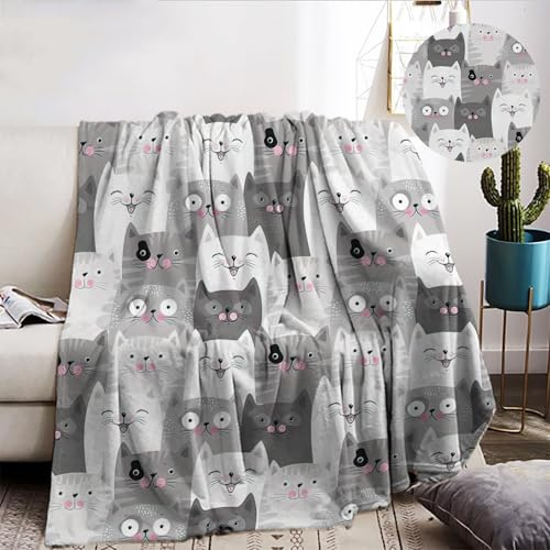Couverture douillette pour chat et chaton de dessin animé - En polaire douce et chaude - Avec impression animal 3D - Couverture polaire douce et chaude - Comme jeté de canapé, couvre-lit, couverture