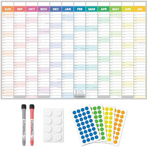 Academic Year Wall Planner 2026-2027 Large A1 UK Calendar 87 x 58cm Laminated Erasable Yearly Wall Chart for Home Classroom & Office Includes Dry Wipe Pens Adhesive Pads & Coloured Stickers by Planvia
