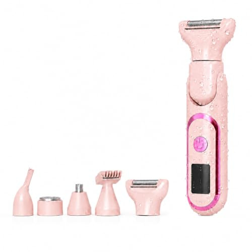 Rasoio Elettrico Donna Rotazione di 180°, 5-in-1 Rasoi Elettrici Femminili, Indolore Rasoio Parti Intime Donna,Rasoio Donna Inguine IPX7 Impermeabile,Depilatore Corpo Donna Led Display per Viso Bikini