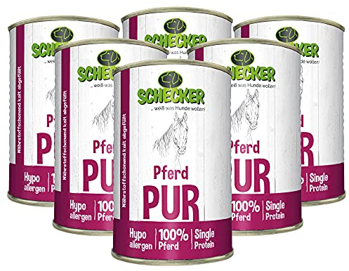 Schecker Nassfutter - 100% Pferd pur - getreidefrei - hypoallergen - echte, Reine Qualitätsware - 6 x 410 g