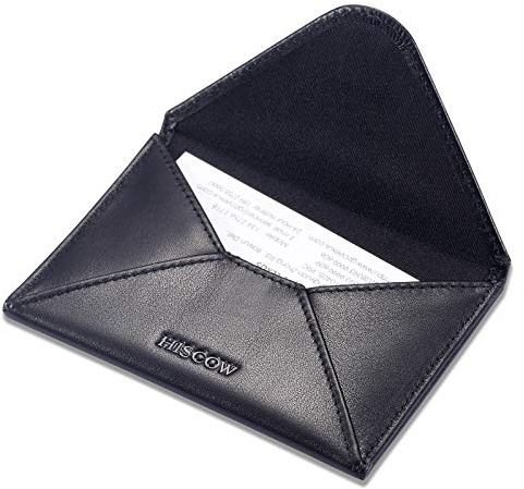 HISCOW - Funda para tarjetas de visita (cierre magnético), diseño de piel de becerro italiano