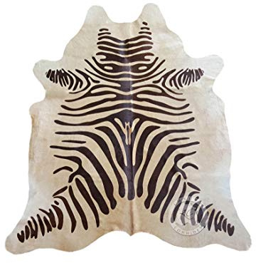 Sunshine Cowhides 100% Genuine Zebra Print Brown on Beige Cowhide Rug - Modern Style Animal Skin Rug & Floor Carpet for Living Room, Bedroom, Kitchen & More - Large (6x6-7ft)