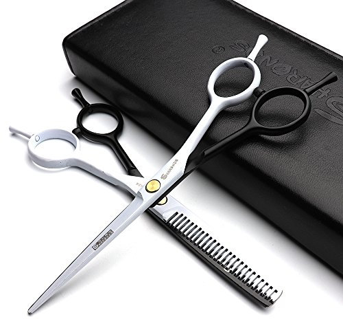 5.5 poucesCheveux Profession Stylist Ciseaux Cheveux Salon Studio Professional outils de modelage Ciseaux de coupe Noir et blanc de type A + ciseaux à effiler