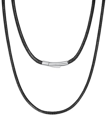 Richsteel Lederkette Herren Leder Halskette Choker für Damen 2/3mm breit mit Engraving Schwarz/Braun Echtleder mit Drehverschluss Schmuck Kautschuk Kette Schmuck 46-76cm