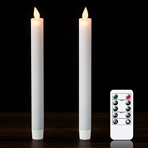 Eldnacele LED Stabkerzen mit Timer u. Fernbedienung, 2er flammenlose Kerzen aus 100 % Stearin, beweglicher Docht, Leuchterkerzen bewegliche Flamme Ø 2 x 24 cm Weiß Dekokerzen für Party, Hochzeit