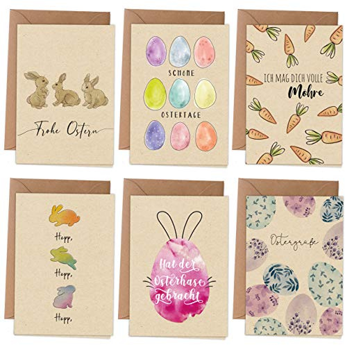 Papierdrachen Tarjetas de Pascua | 6 tarjetas de felicitación primaverales como tarjeta plegable incluye sobre para la época de Pascua – saludos a la familia – Diseño elegante para Pascua – Diseño de