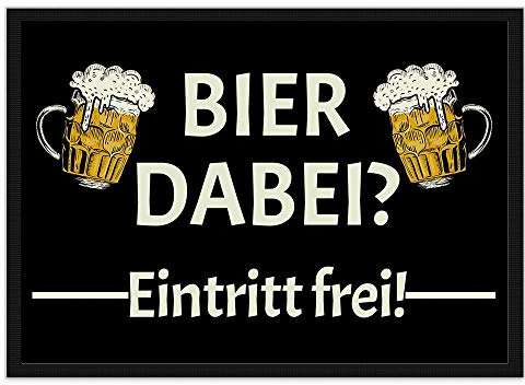 PR Print Royal Lustige Fußmatte mit Spruch für die Haustür - Bier dabei Eintritt frei! - Fußabtreter als Geschenkidee für Männer - rutschfest, 60 x 40 cm