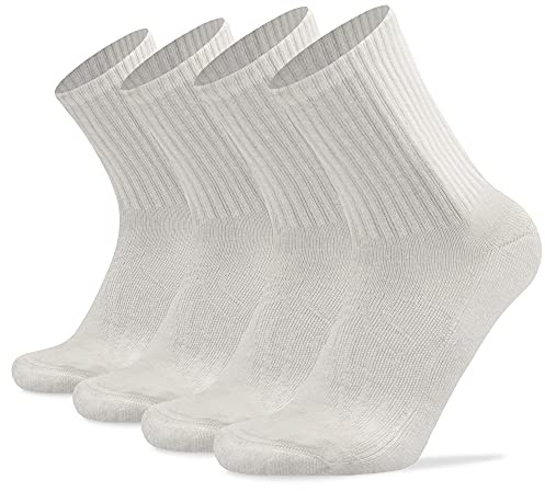 Chaussettes de randonnée rembourrées en laine mérinos pour homme et femme, chaussettes Daze chaudes pour la marche et les bottes pour le trekking, le travail, l'extérieur, 4 paires - Blanc, Large