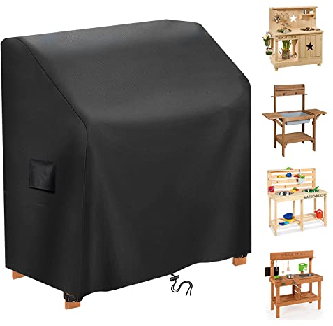 Matschküche Abdeckung wasserdichte, 420D Schutzhülle für Kinderküche aus Holz Abdeckhaube Spielküche für Draussen, 110L x 50B x 98H cm Winddicht, UV-Beständiges, Schwerlast Reißfest