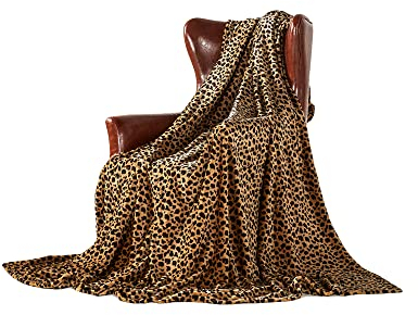 DREAMLANDING Fleece Throws For Sofa Bed Chair Soft Colorful Oversized, Decorative Ultra-Plush Throw Blanket (130x150cm, Cheetah)