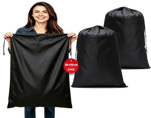 Dmjia® 2 Pièces Grand Sac à Linge Sale 90 x 60 cm, Sac a Linge Sale Voyage Pliable 120L, Sac a Linge Sale Voyage Enfant Avec Cordon de Serrage (Noir)