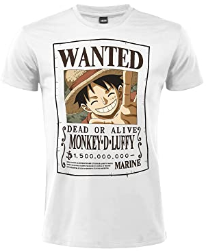 Sabor srl T-Shirt Strohhut. Wanted Forschtes Modell Monkey D. Luffy Baumwolle Unisex Weiß, Weiß, XS