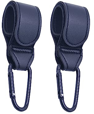 HXJDAM Kinderwagen Haken 2 Stück Haken Kinderwagen für Wickeltasche, Kinderwagen Haken für Taschen, Leder Kinderwagenhaken, Universal kinderwagenhaken. (Schwarz 2 Stück)