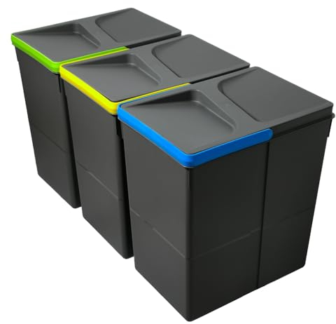 WUITOKI Mülltrennsystem, 3x 20l, Mülleimer Küche Unterschrank, freistehend, geruchsdicht, spülmaschinenfest, anthrazit