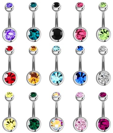 NTRUXZP 15 unids Anillo de Ombligo de Acero Inoxidable Set 14 Gauge 10mm Barbell Ombligo Bares Joyas Piercing