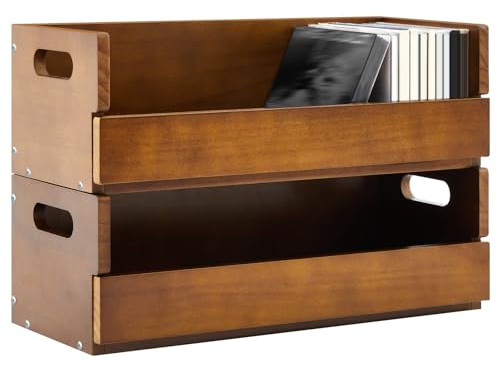CroBlissful 2 Set Wooden CD Storage Box Holder Shelf Cassette Tape Display Racks with Carrying Handles, Organizer Shelf for Movie Cases, DVDs, Each Set Can Store up to 36 Pcs CDs (Brown)