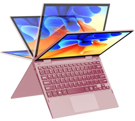 Amita Yoga 10.95'' 2 in 1 Pink Mini Laptop with Touchscreen,FHD Display, 12th Gen N95 CPU (Up to 3.4GHz),16GB DDR5 RAM,1TB NVMe SSD,360° Rotatable Design,Type-C,BT,Wi-Fi,Backlit Keyboard (1TB)