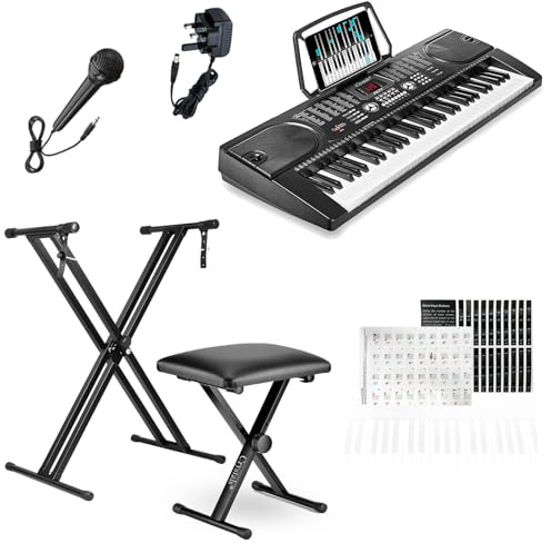 61 Keys Digital Electric Keyboard Piano for Adults - 24 Demonstration Songs, Teaching Music Instruments With Microphone (Piano + Stand + Chair)