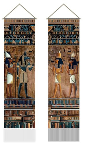 AHANDMAKER 2 tapices de murales egipcios antiguos, religión egipcia, mitología histórica, faraones, tapiz jeroglífico para colgar en dormitorio, sala de estar, café, decoración del hogar (45.7 x 13