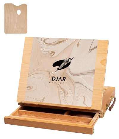 DJAR Chevalet de table réglable avec tiroir, boîte à croquis en bois de hêtre massif, chevalet de bureau portable avec boîte de rangement pour étudiants débutants