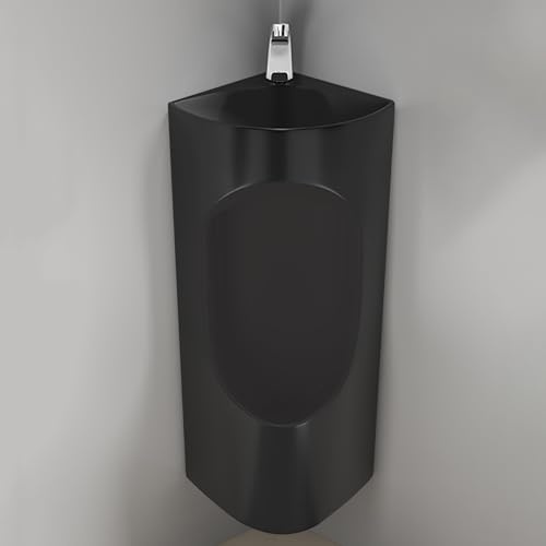 ZDMZR Corner Urinals for Men Bathroom, Urinal with Faucet and Wash Basin, Automatic Sensor Faucets, Ceramic Urinals, Male Urinal Spill Proof(Black)