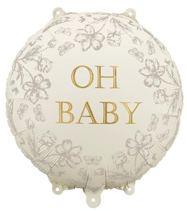 Globo de papel de aluminio Oh Baby – 35 cm – Beige con diseño de flores – Helio y aire – Decoración para baby shower