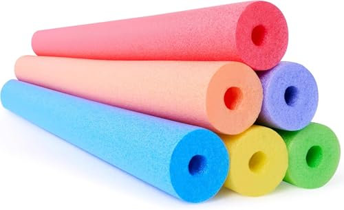 Lot de 6 grandes nouilles de piscine creuses en mousse recouvertes de tissu doux pour la natation flottante et les projets d'artisanat, flottabilité en vrac, 6 x 120 cm