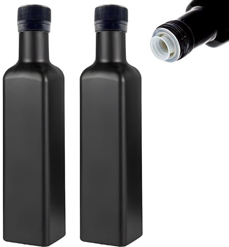 mikken Lot de 2 bouteilles d'huile en verre noir avec bec verseur 250 ml avec étiquettes