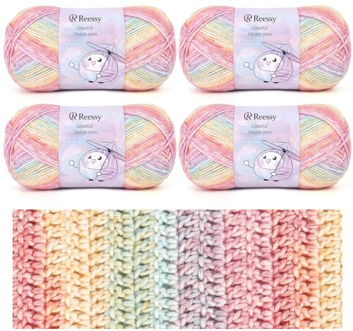 Reessy Knitting Wool, 4 × 100g Acrylic Yarn Crochet Yarn Set, 78% Cotton 22% Acrylic Yarns for Crochet, Surper Soft Colorful Wool for Knitting Scarves, Shawls, Sock, Crafting and Clothing