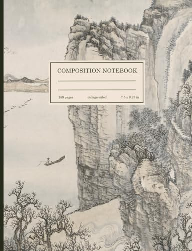 Composition Notebook College Ruled: Chinese Ink Landscape Art Cover | 7x9 Inch, 150 Pages: Elegant black and white journal featuring classical ... for school, writing, or artistic note-taking