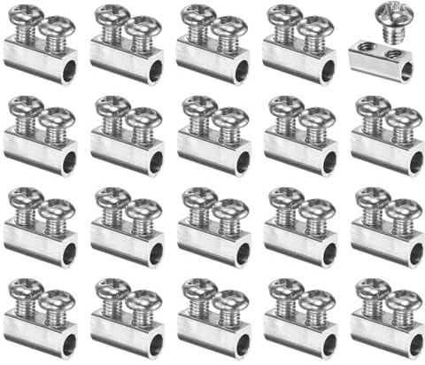 sourcing map 20 clip per funi metalliche, fermacavo in rame con 2 viti a croce, morsetto di fissaggio adatto per funi metalliche da 1-1,5 mm, per la vita domestica, edilizia, trasporto, argento