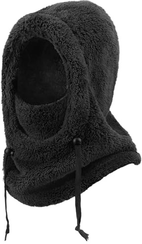 DRESHOW Winter Thermal Fleece Balaclava for Women and Men Windproof Ski Mask Face Cover Neck Warmer Hooded Scarf Cold Weather Beanie Hat with Adjustable Drawstring