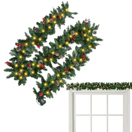 Couronne de Noël pour Porte | Vert Artificiel avec éclairage | Guirlande Lumineuse de Porte d'entrée Décoration de Noël - pour fête, extérieur, intérieur, cheminée, Mur, Arbre, fenêtre, escalier