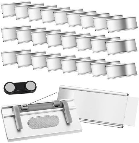Afenau - 25 placas magnéticas para nombre, 75 x 30 mm, para ropa, magnéticas con fuerte imán doble y aguja, para escuela, trabajo, exposición